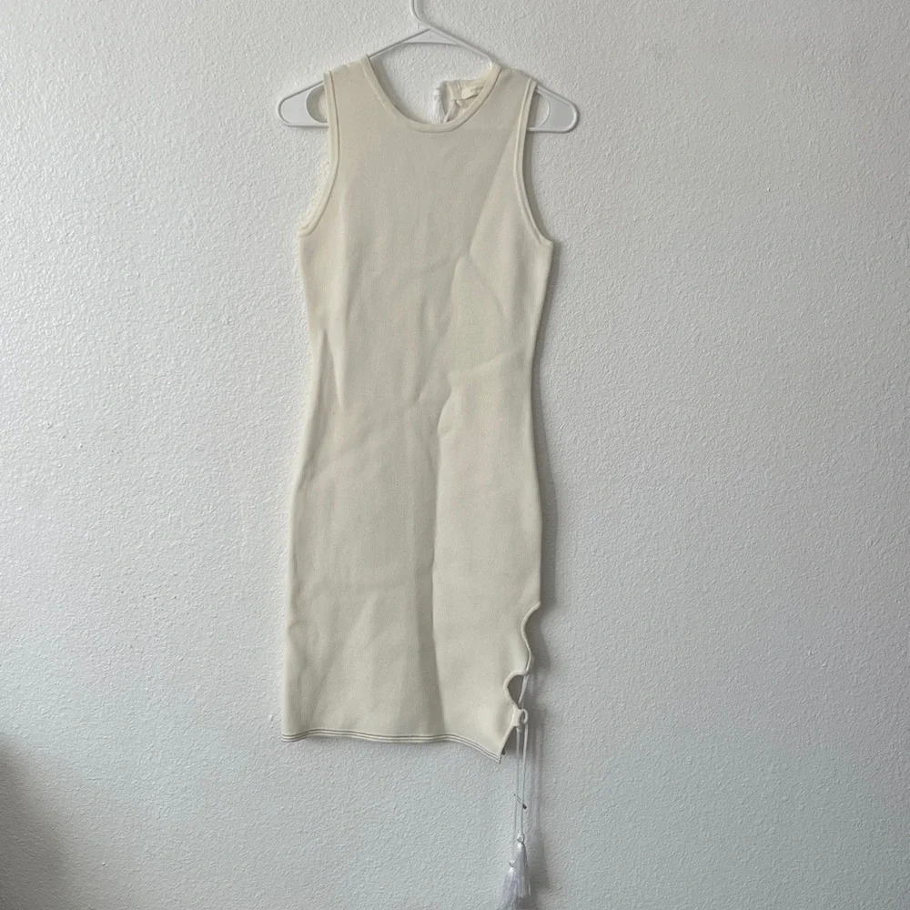 Jonathan Simkhai women’s white cream lace-up pique knit bodycon dress size small - Picture 2 of 6